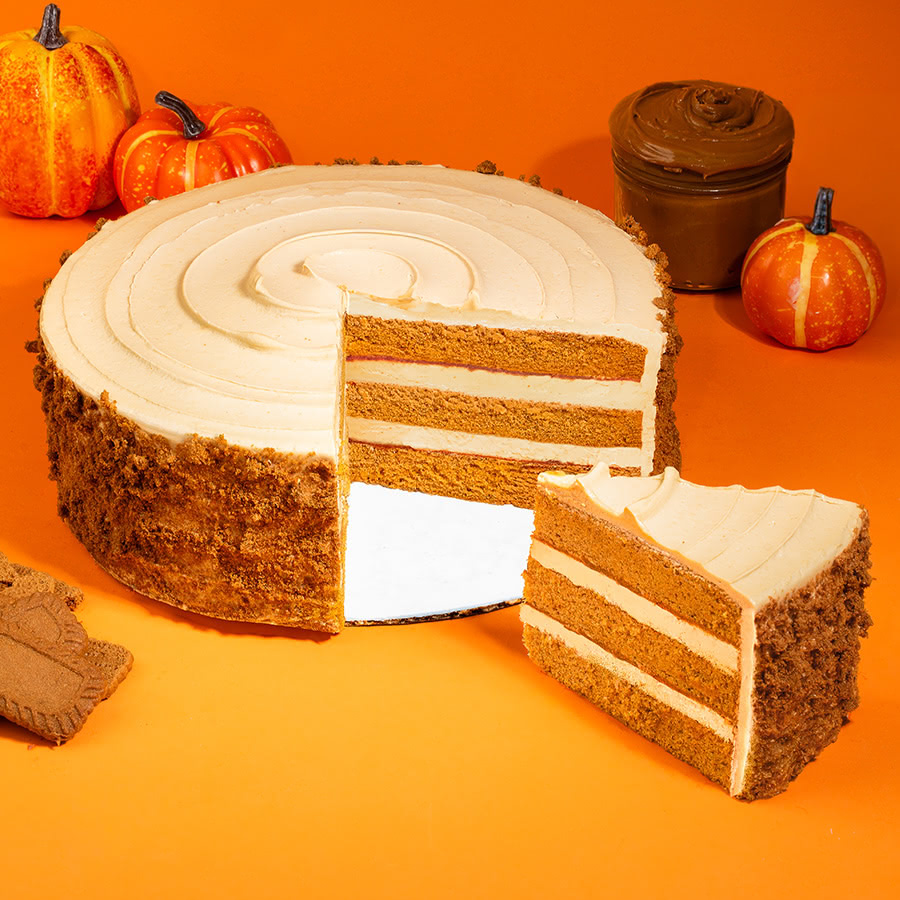 Pumpkin cookie butter cake and a slice